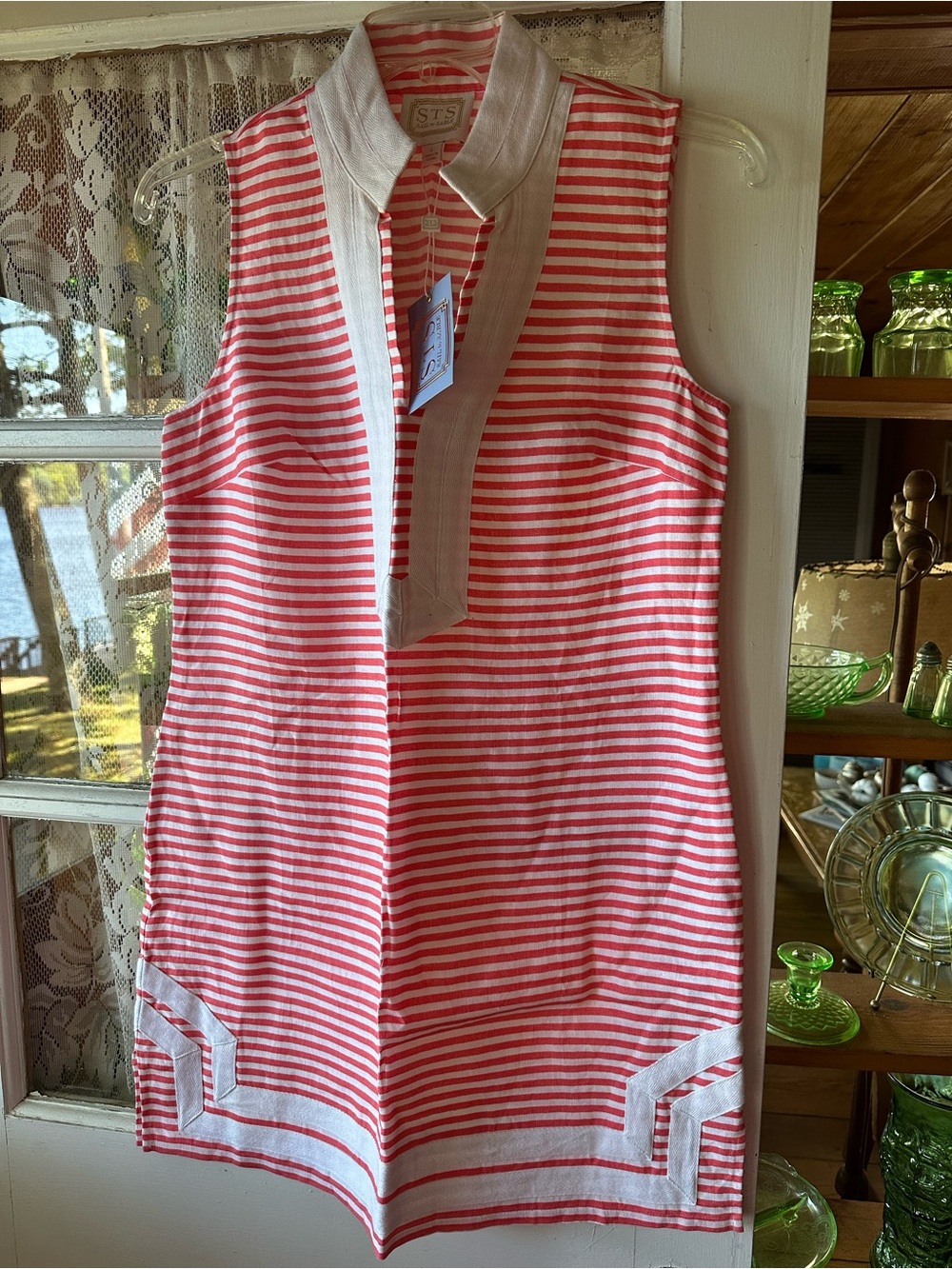 Sail to Sable Grapefruit & White Striped Polo Tunic